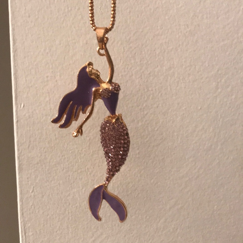 Purple rhinestone mermaid necklace